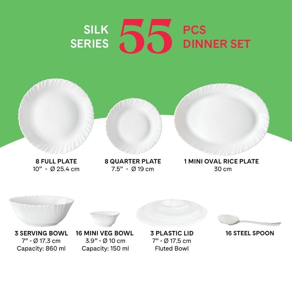 Larah By Borosil Opalware Dinner Set Of 55 Pc