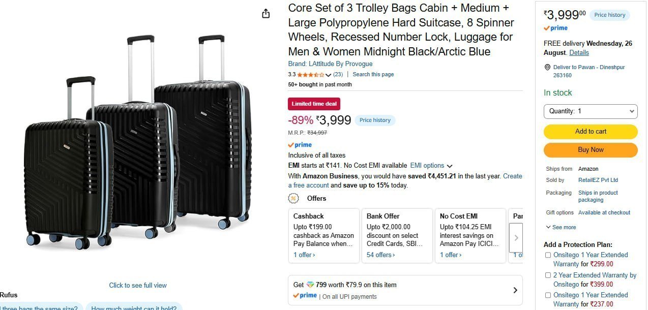 Lattitude By Provogue Core Set Of 3 Trolley 3999 M
