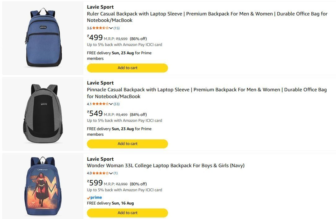 Lavie Sports Backpacks From Rs 499