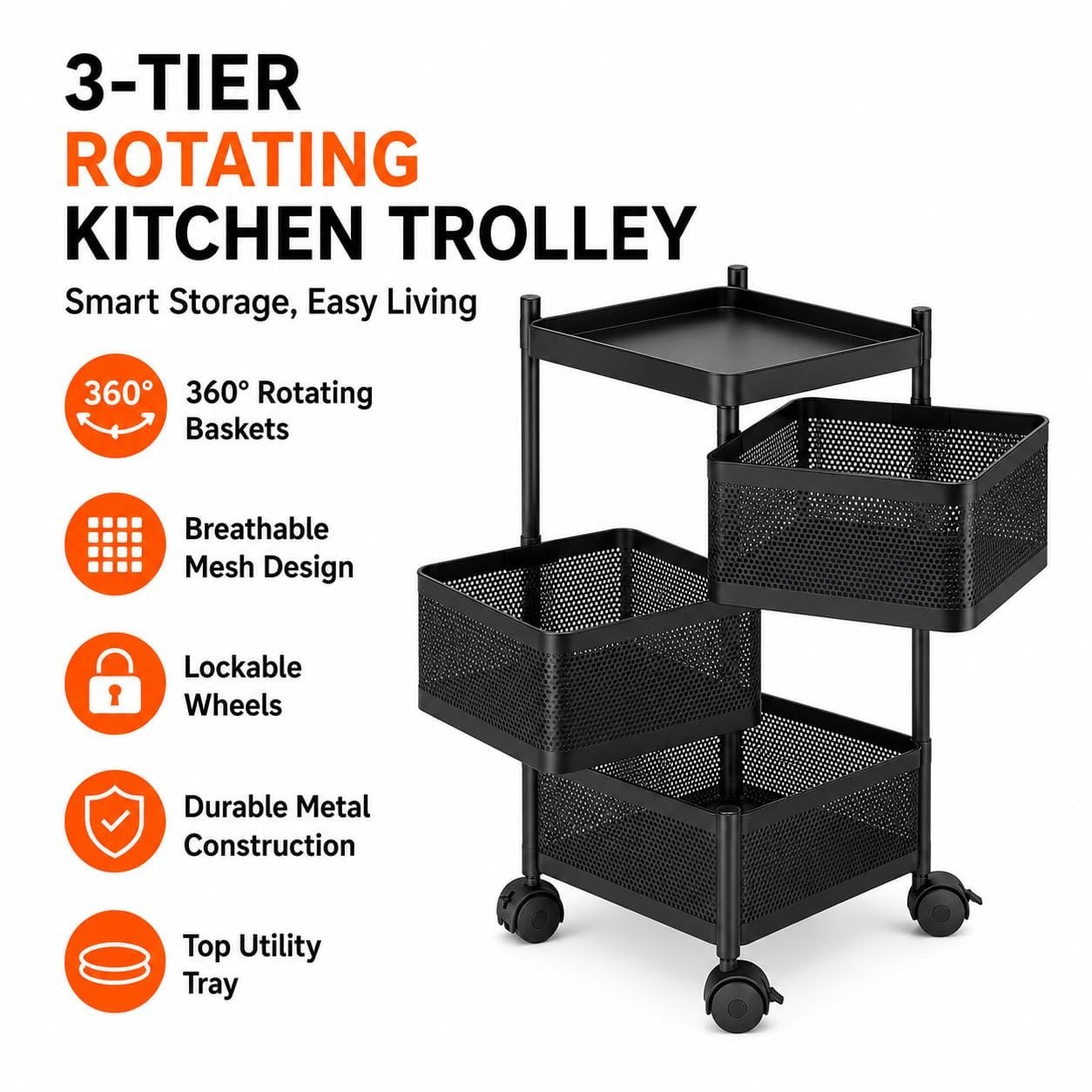 Layer Kitchen Trolley With Wheels 1003