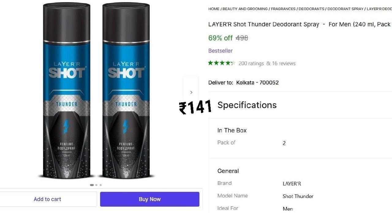 Layer R Shot Deodorant Spray (240 Ml Pack Of 