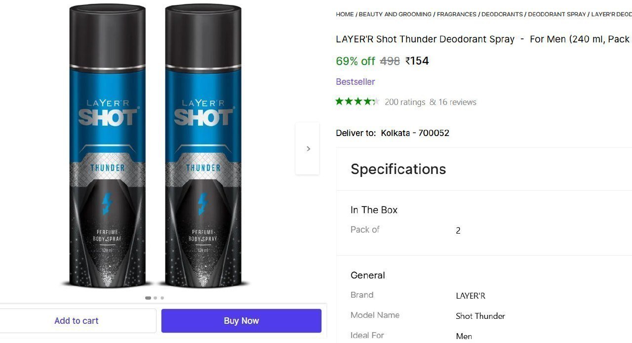 Layer R Shot Deodorant Spray (240 Ml Pack Of 
