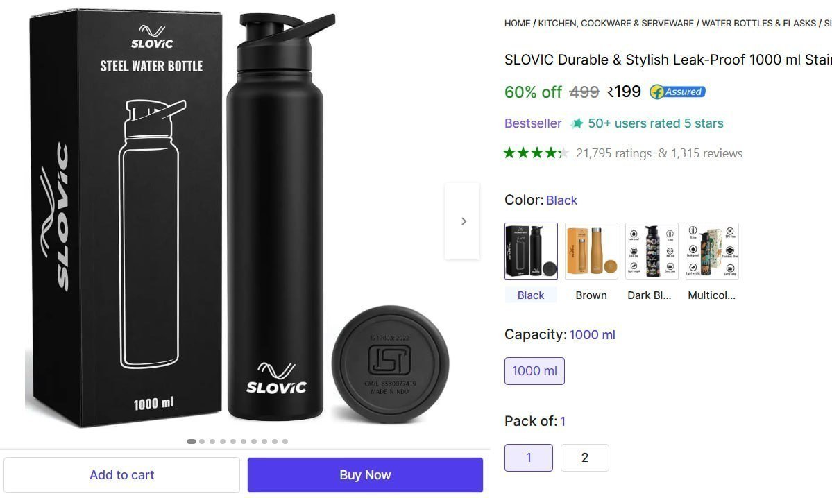 Leak-proof 1000 Ml Stainless Steel Bottle 199