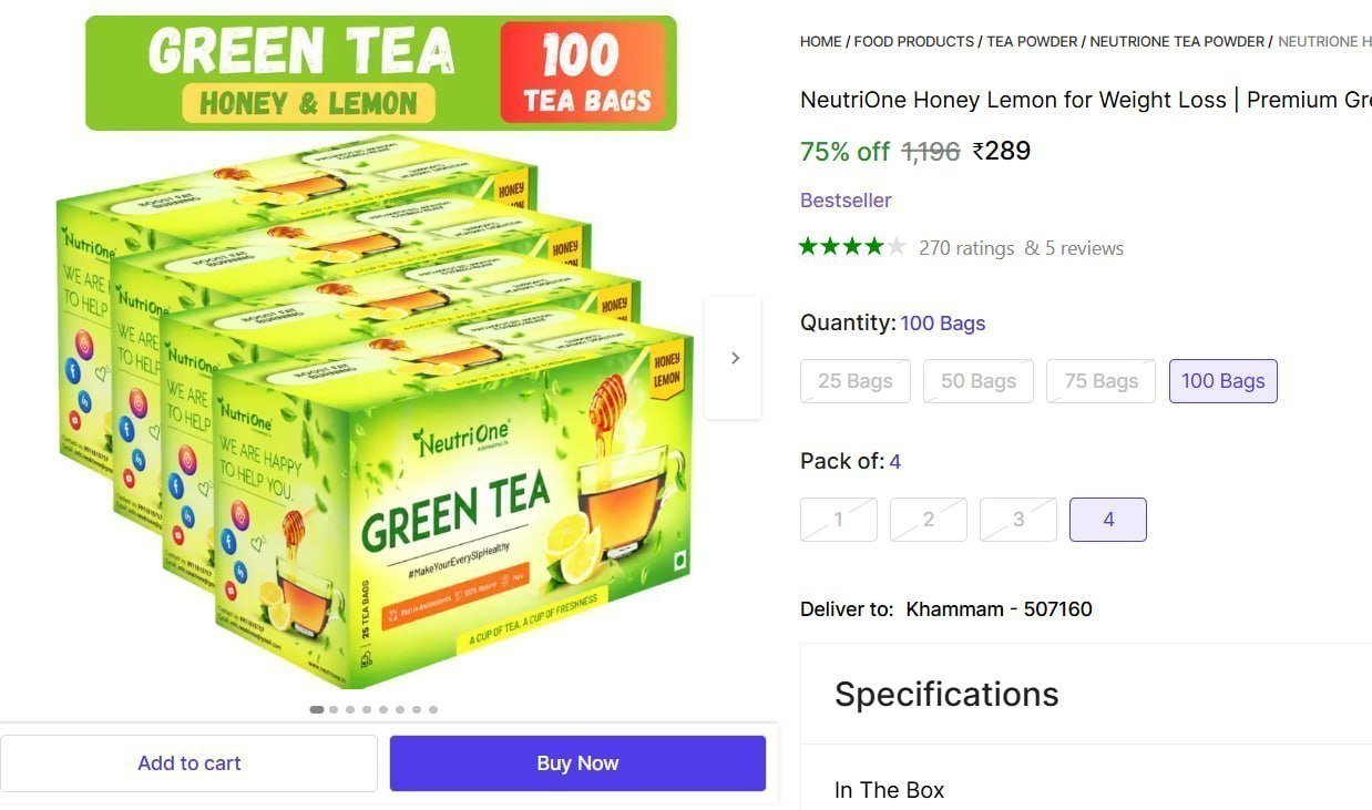 Lemon Green Tea Bags Box (4 X 25 Bags) 289