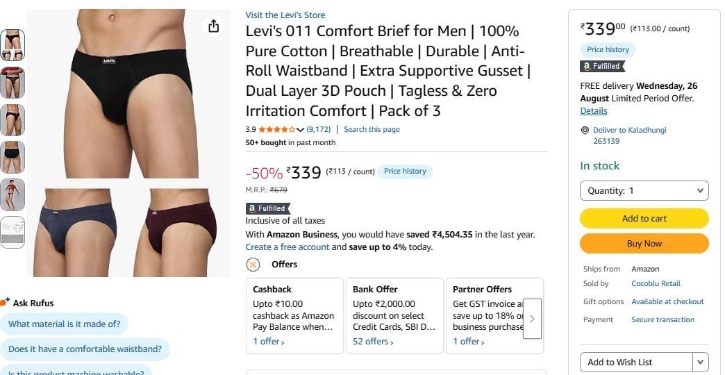 Levi Men Brief Pack Of 3 339