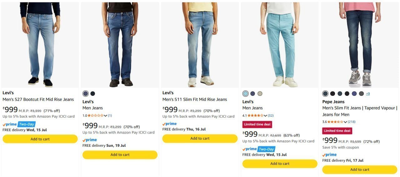 Levi Men Jeans At Rs 999