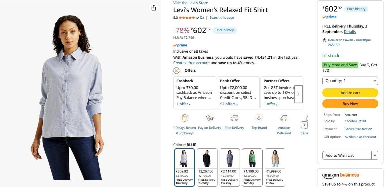 Levi Women Relaxed Fit Shirt 602