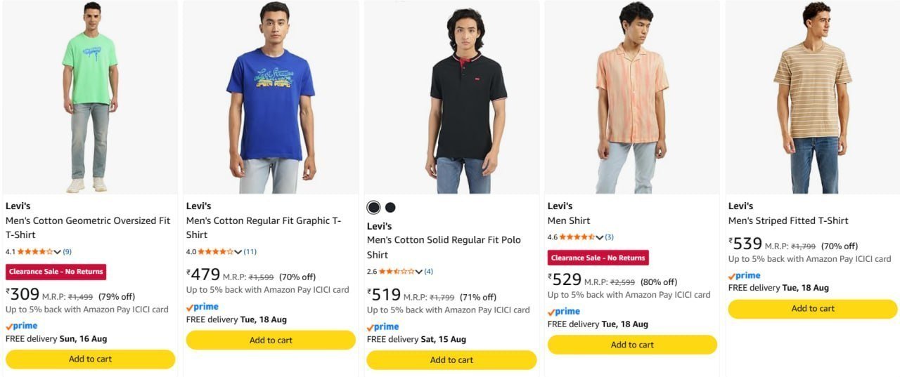 Levis Clothing From Rs 309men Women