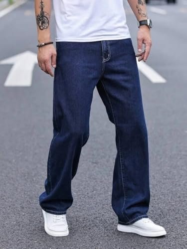 Levorce Denim Fabric Straight Fit Mid Rise Dark Bl