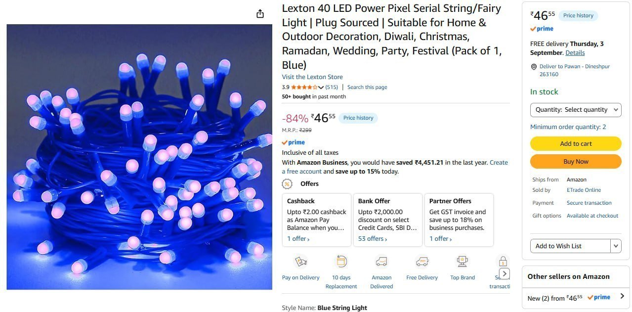 Lexton 40 Led Power Pixel Serial String Fairy Ligh