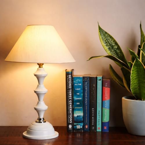 Lexton White Metal Pillar Table Lamp Bed Side Lamp