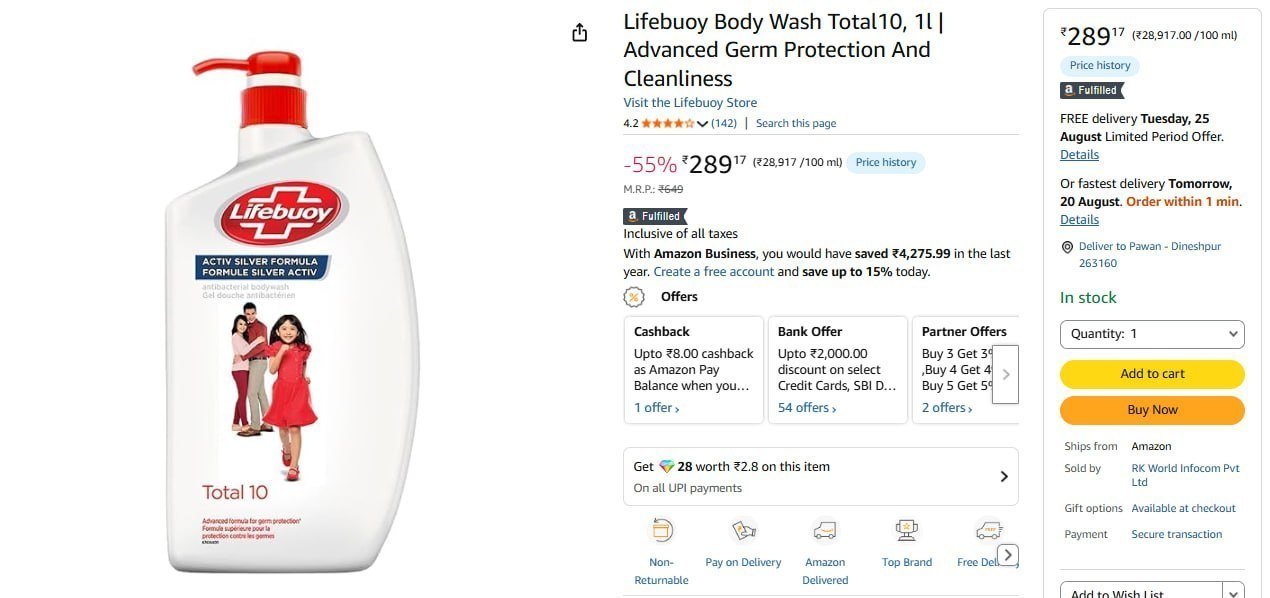 Lifebuoy Body Wash 1l At Rs 289