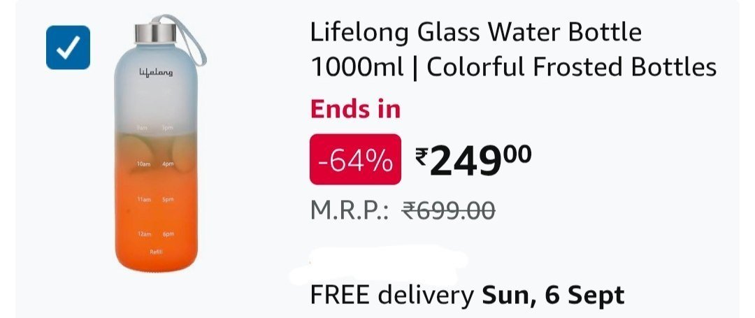 Lifelong Glass Water Bottle (1000ml) At 249