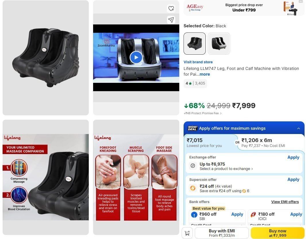 Lifelong Leg Foot Calf Massager 7999 Bank