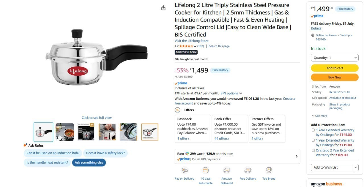 Lifelong Triply Stainless Steel Pressure Cook