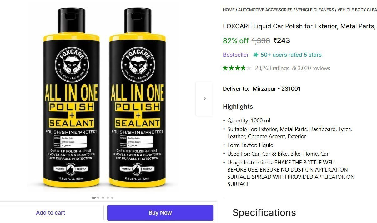 Liquid Car Polish (1000 Ml Pack Of 2) 243 For Exte
