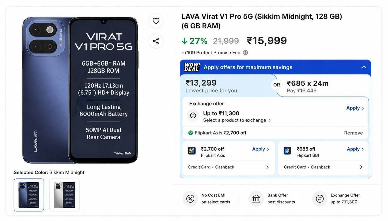 Live Lava Virat V1 Pro 5g (6gb 128gb) 13 299 