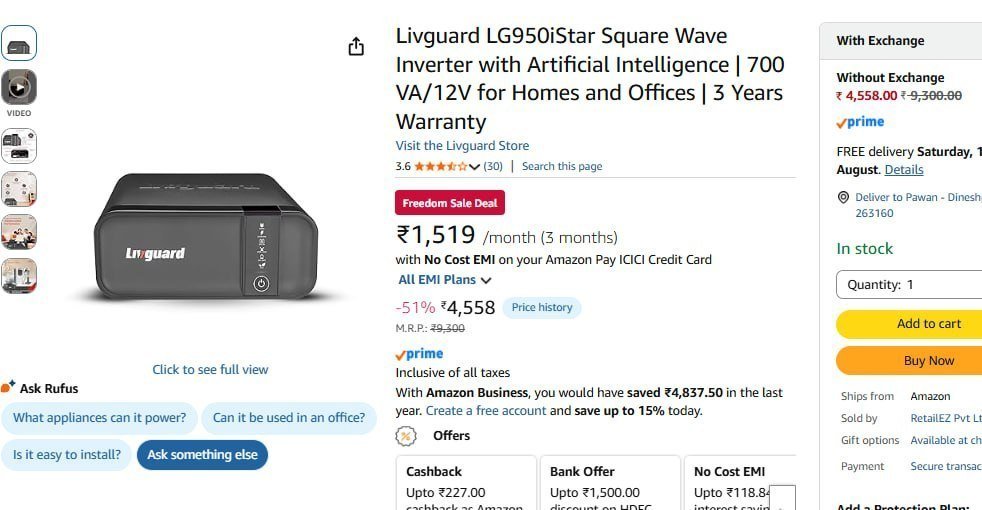 Livguard Lg950istar Square Wave Inverter With