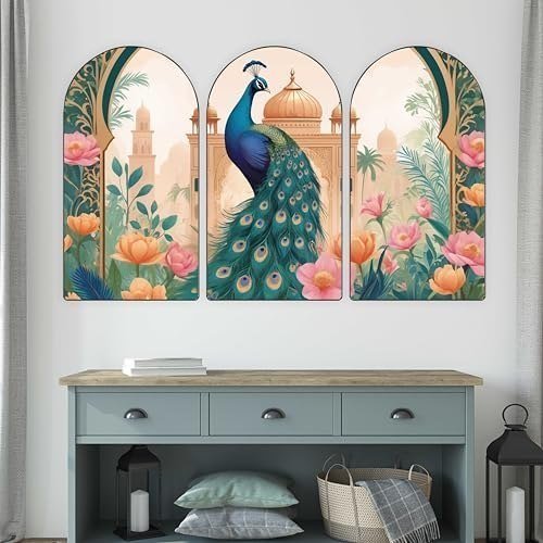 Livin Luxe Set Of 3 Peacock Lotus Palace 3 Pa