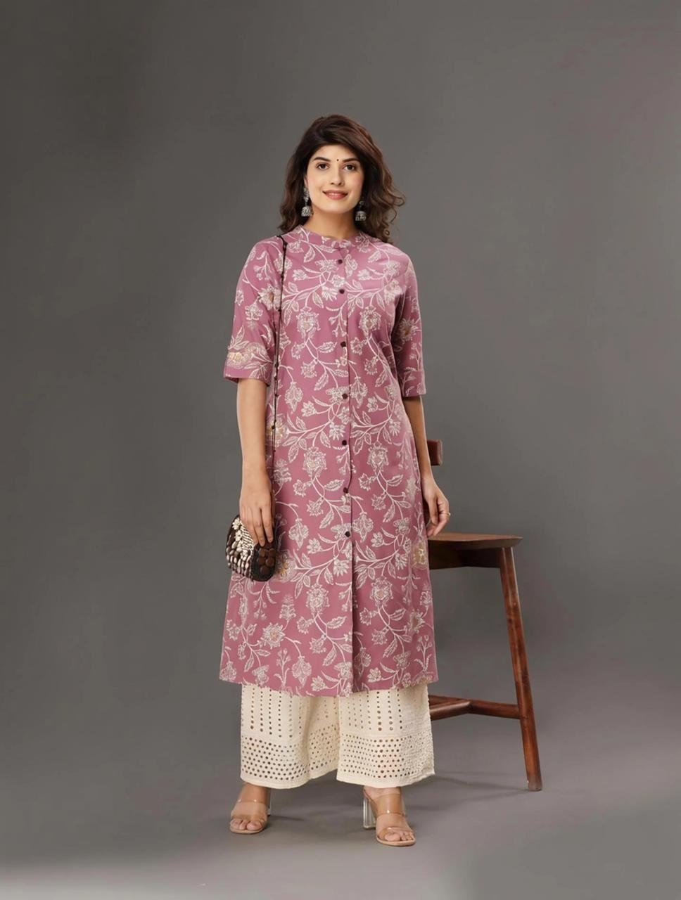 Looms21 Floral Print Viscose Rayon A-line Kur