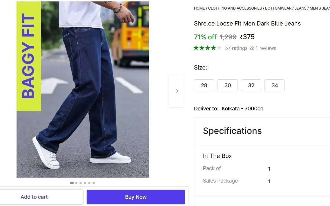 Loose Fit Men Dark Blue Jeans 375