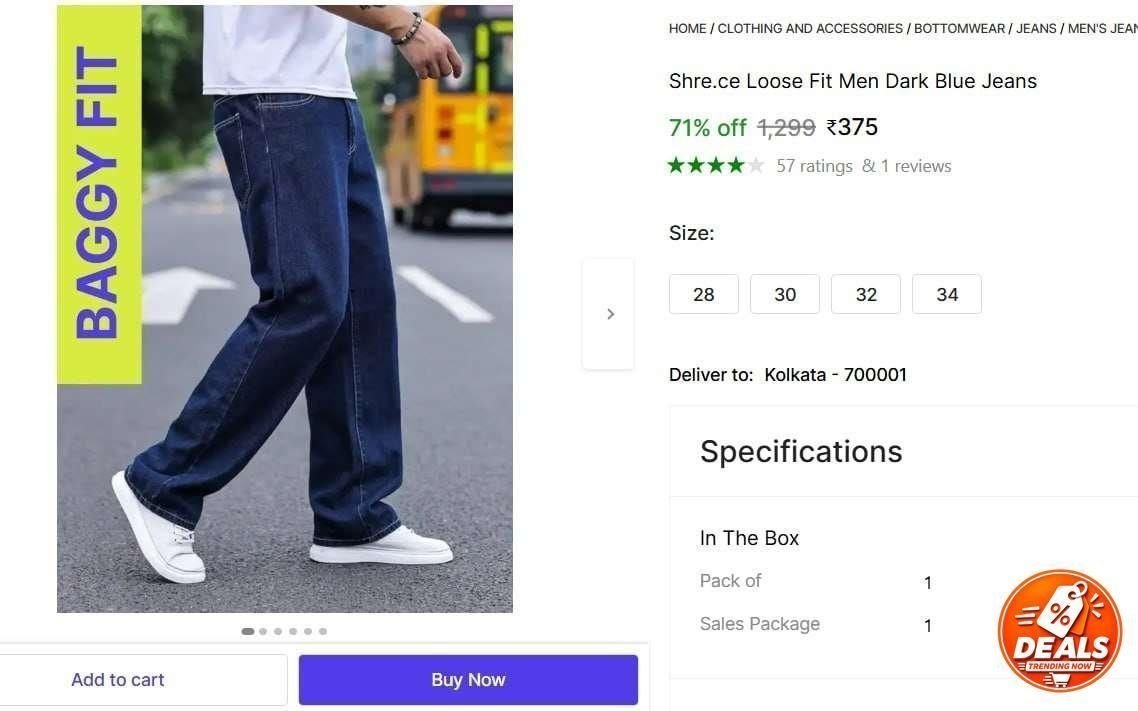 Loose Fit Men Dark Blue Jeans At 375