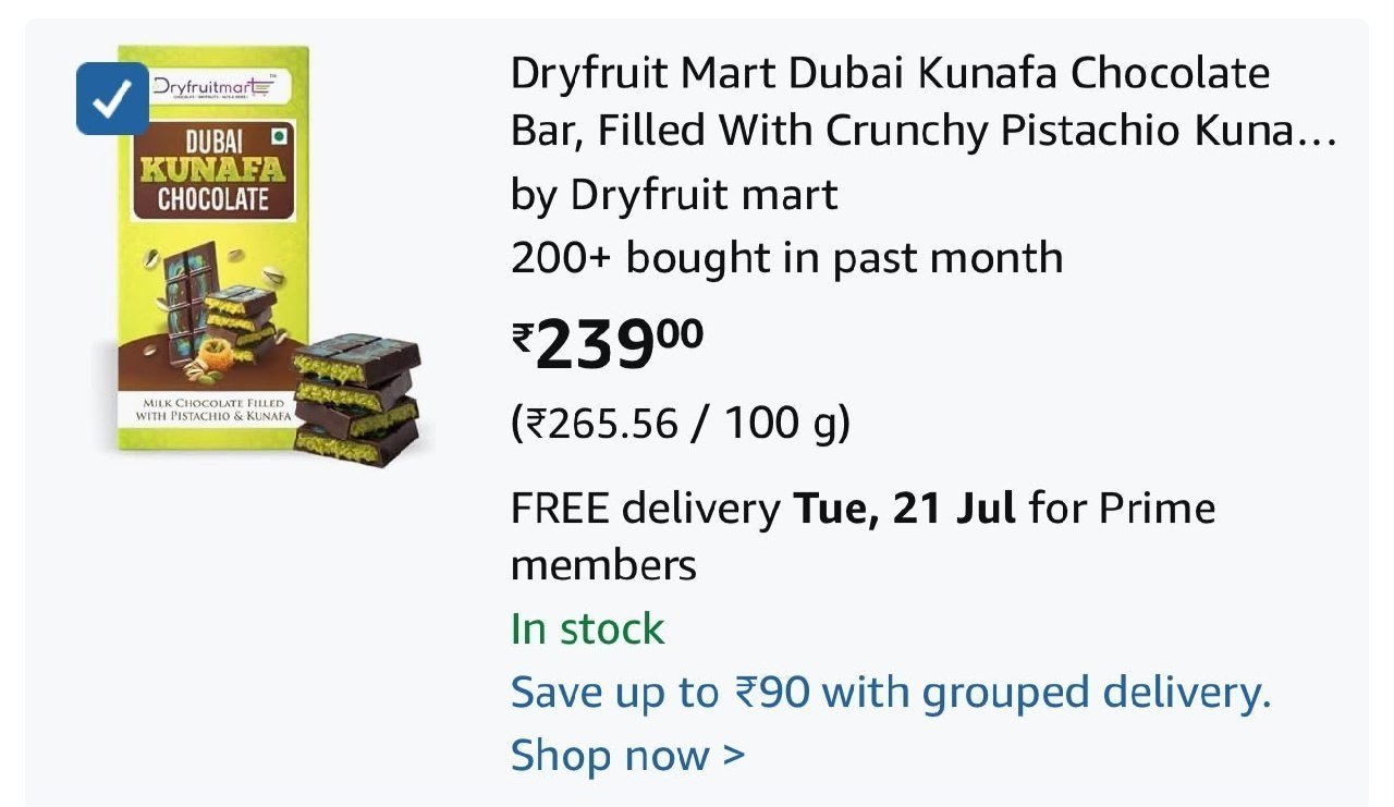 Loot Dubai Kunafa Chocolate Bar Filled With C