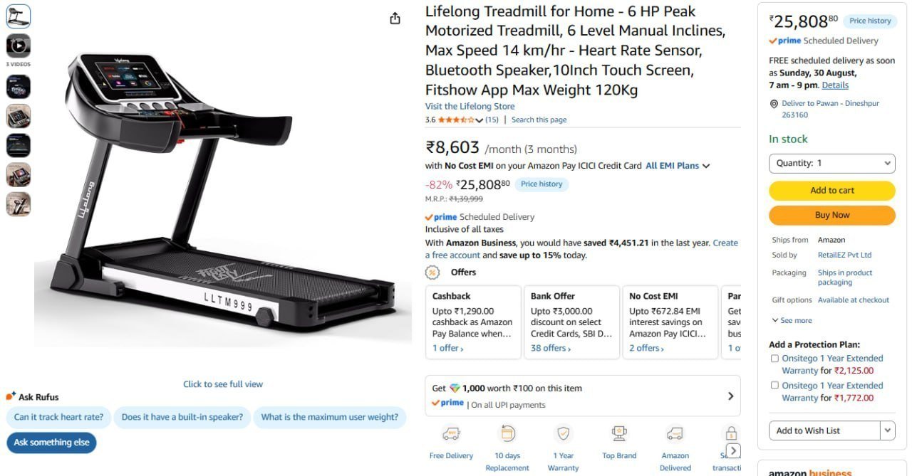 Loot For Needy Lifelong 6hp Treadmill 25 808 