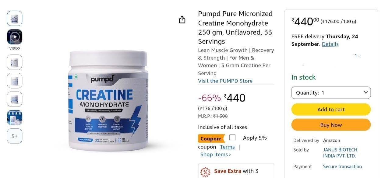 Loottt Fasttt Creatine Monohydrate 33 Servings Unflavoured 250gm 440boost S