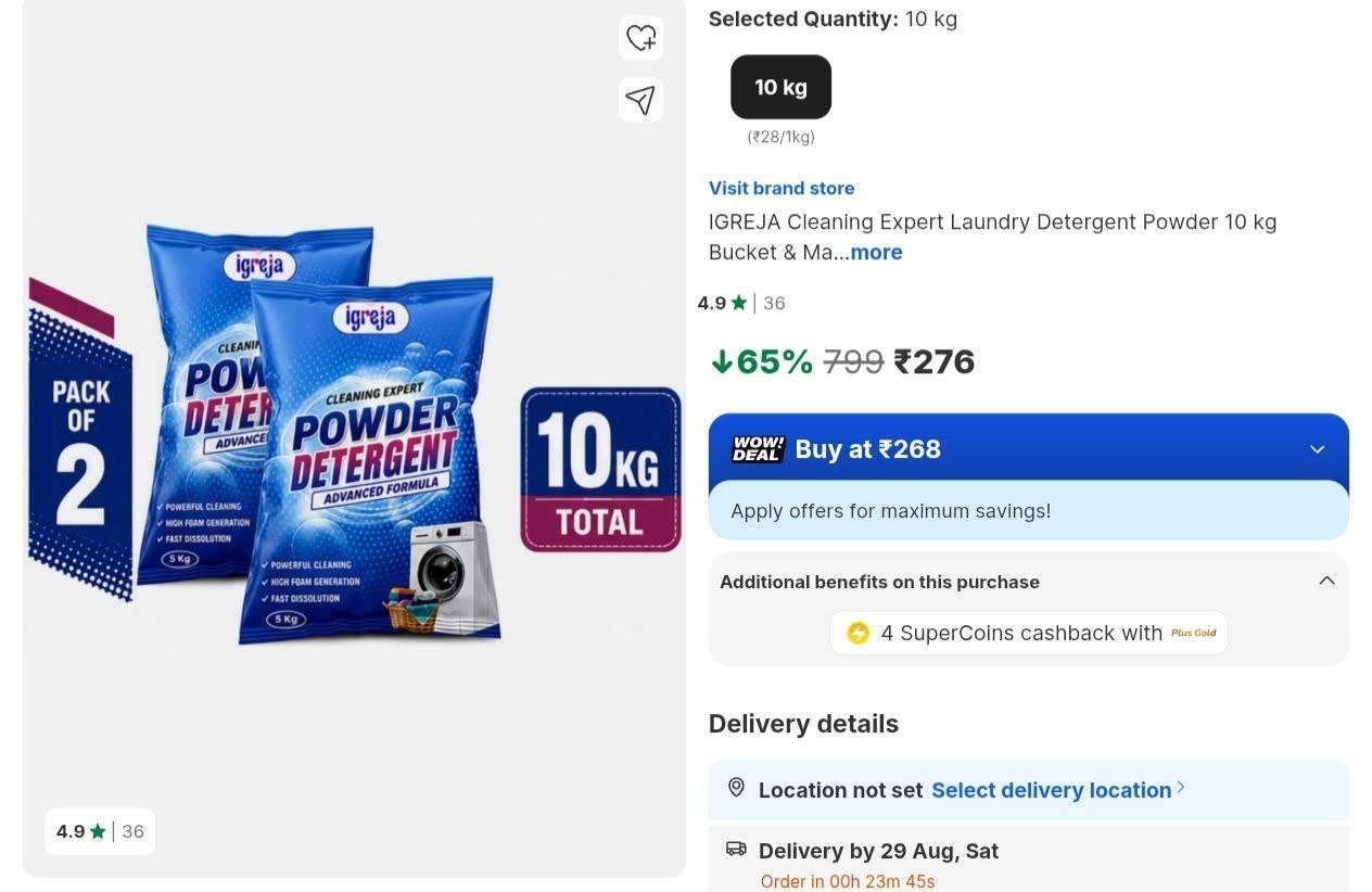 Loottt Fasttt Detergent Powder 10kg 276 Effec
