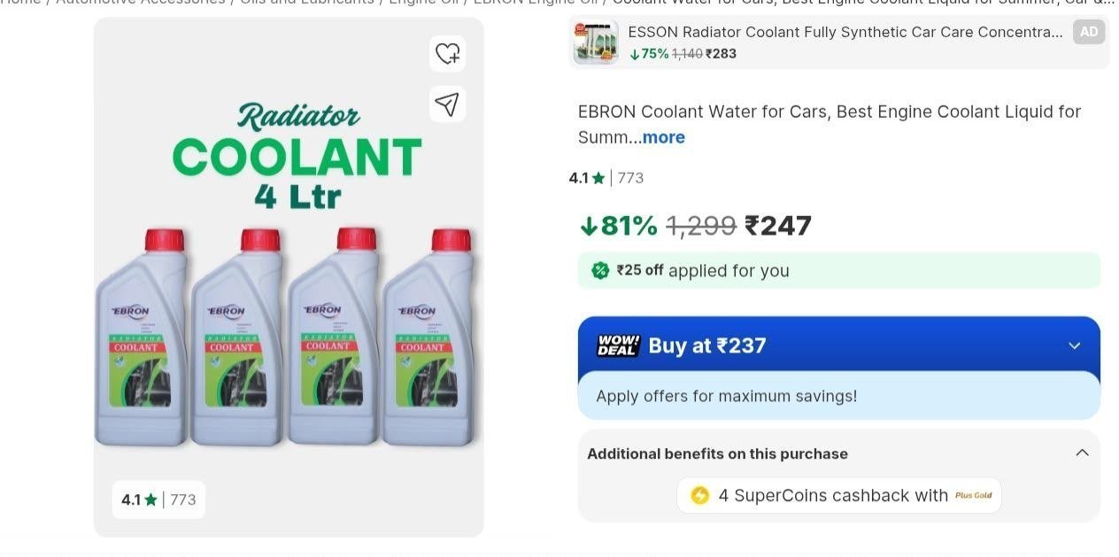 Loottt Fasttt Engine Coolant Liquid Green 4l 