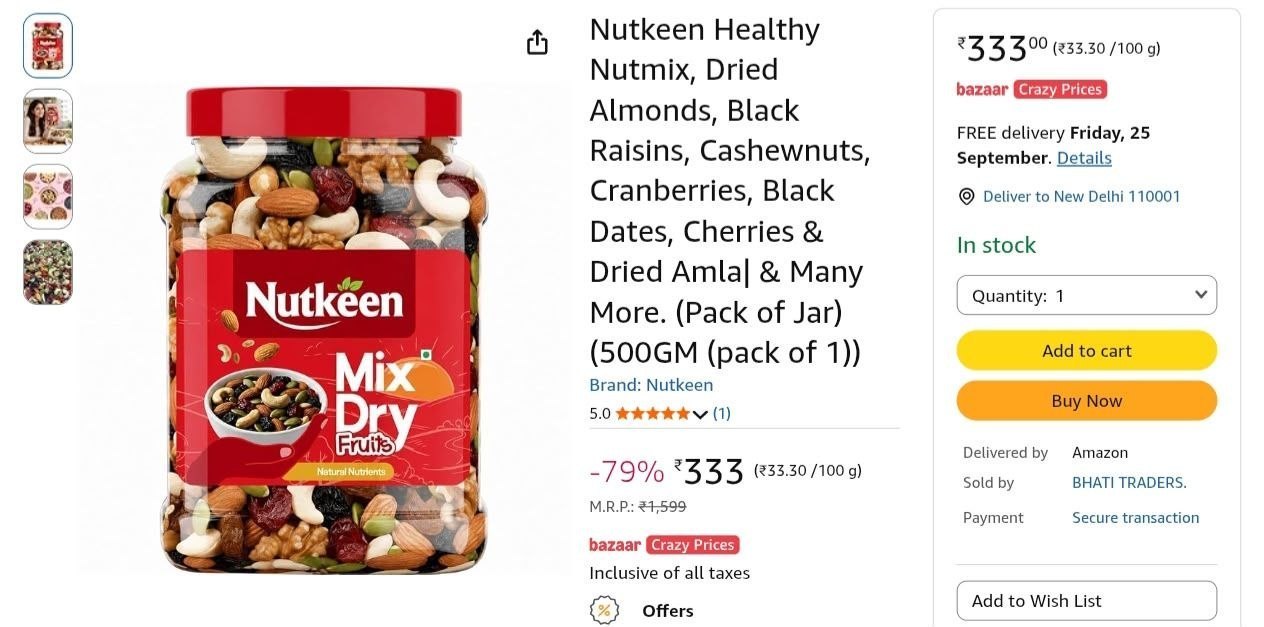 Loottt Fasttt Loot Healthy Nutmix 500gm 333mix Of Almonds Cashews Raisins M
