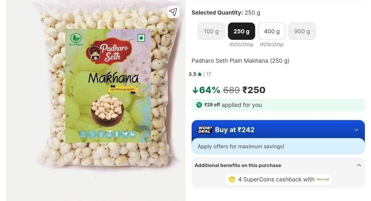 Loottt Fasttt Loot Premium Makhana 250g 250 Light 