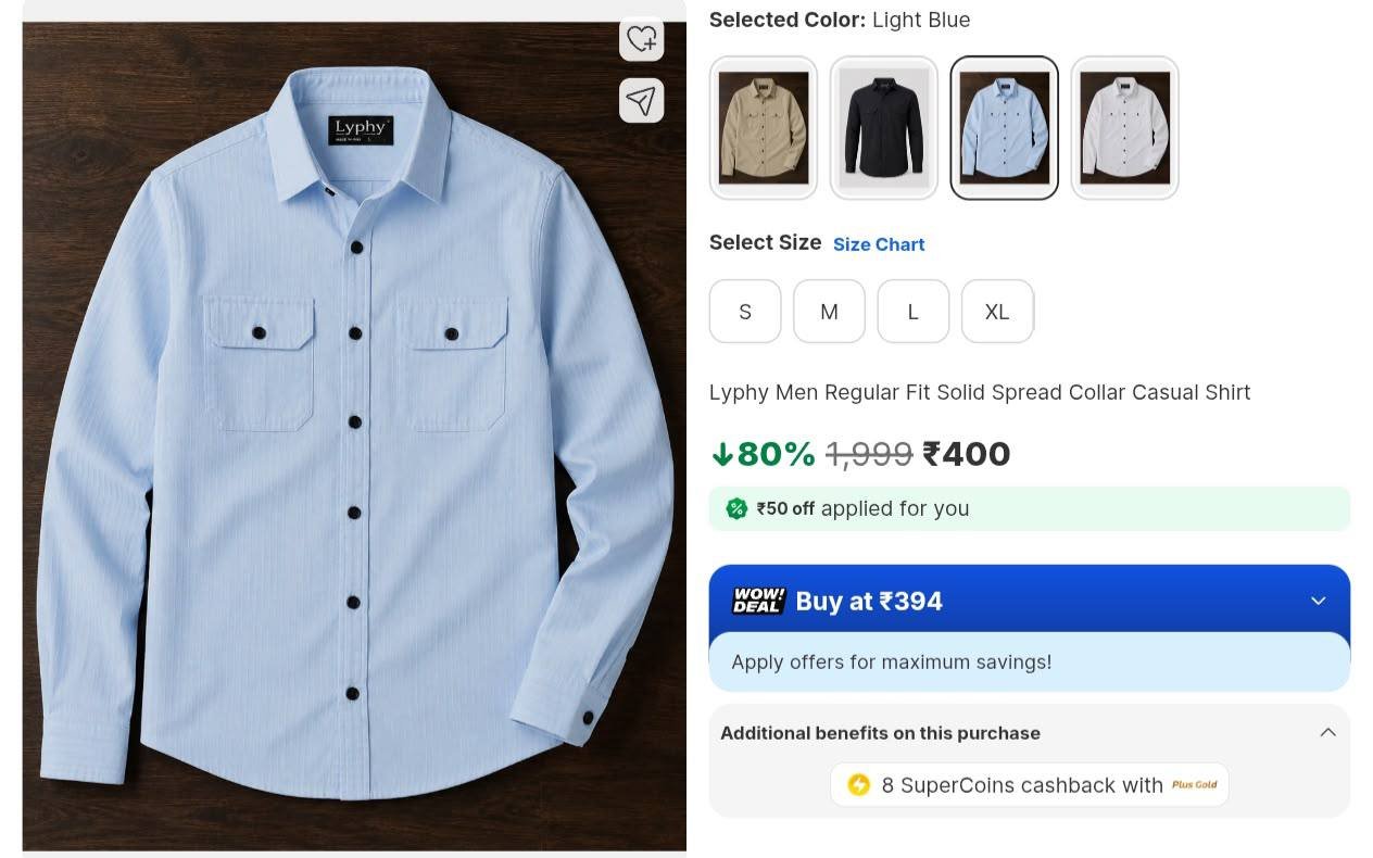 Loottt Fasttt Men Regular Fit Solid Spread Collar 