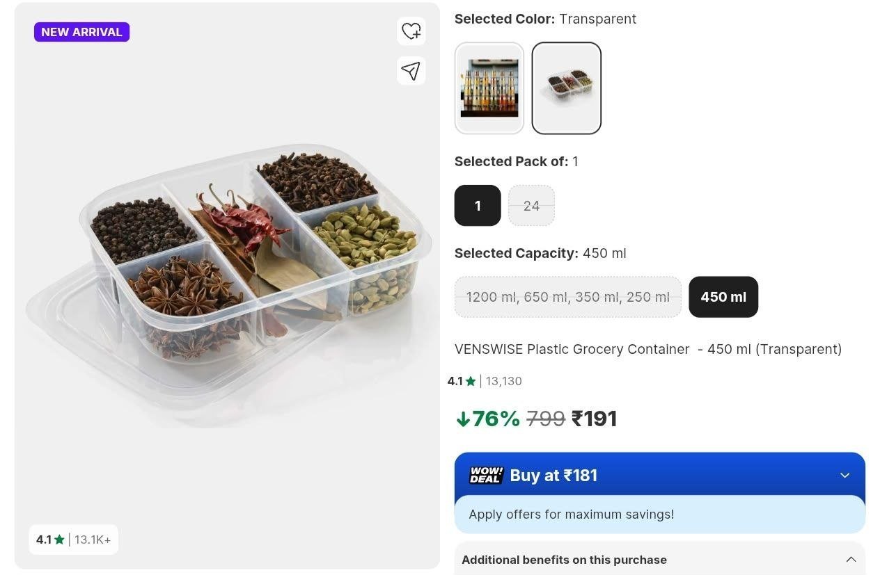Loottt Fasttt Plastic Grocery Container 450ml