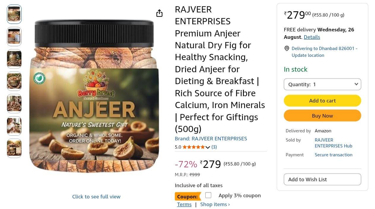 Loottt Fasttt Premium Afghani Anjeer 500g At 