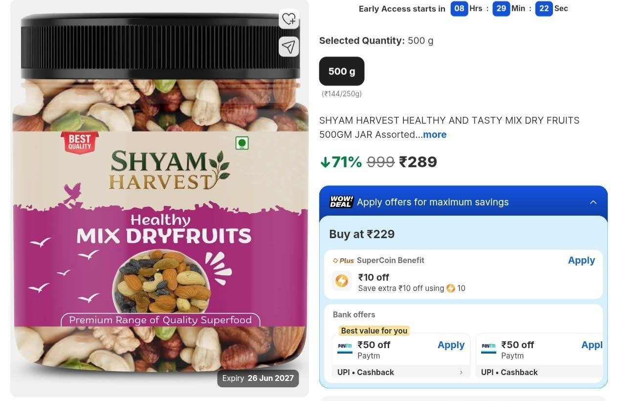 Loottt Fasttt Premium Mix Dry Fruits 500g At 289 G