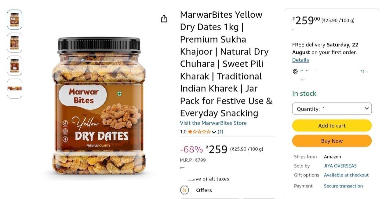 Loottt Fasttt Premium Yellow Dry Dates 1kg 25