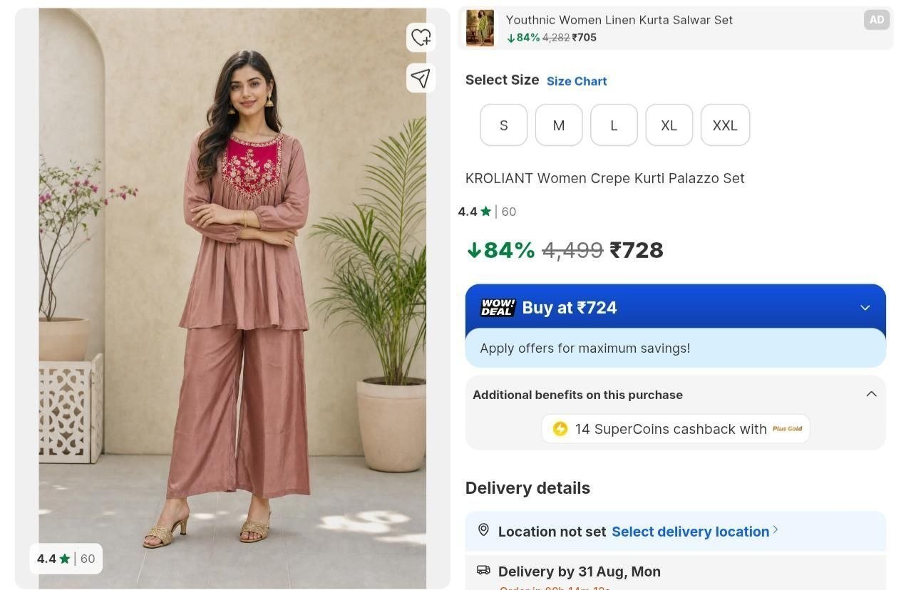 Loottt Fasttt Women Crepe Kurti Palazzo Set 7