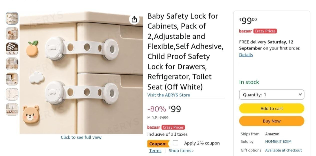 Loottt Fastttloot Baby Safety Lock For Cabinets (pack Of 2) 99helps Keep