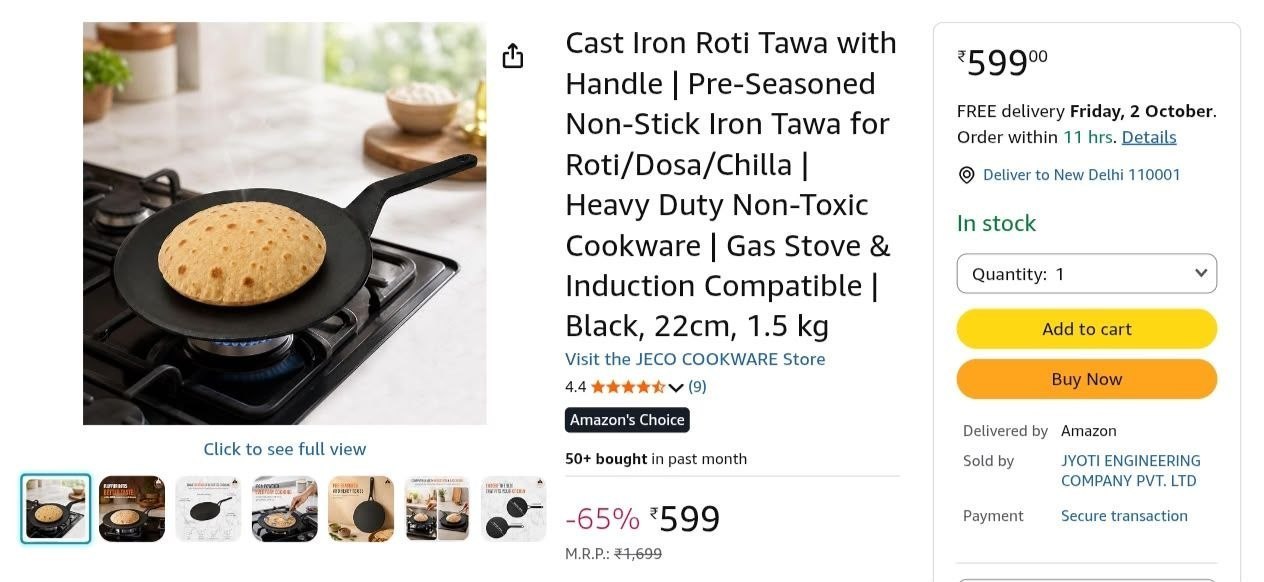 Loottt Fastttloot Cast Iron Roti Tawa With Ha