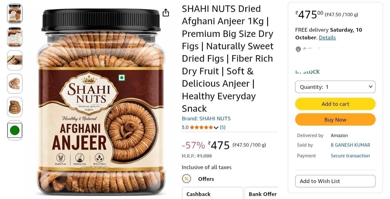 Loottt Fastttloot Premium Afghani Anjeer 1kg 