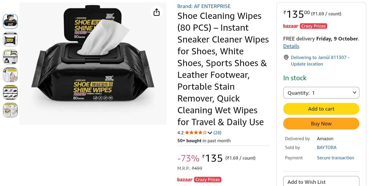 Loottt Fastttloot Shoe Cleaning Wipes (80 Pcs