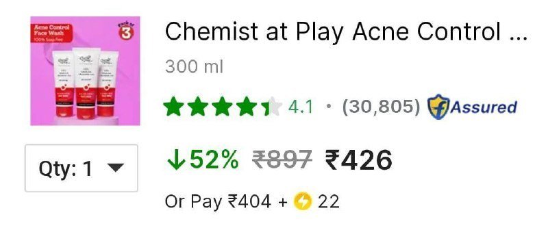 Lowest Chemist At Play Acne Control Facewash 