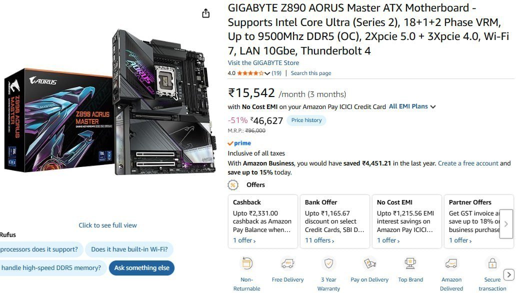 Lowest Gigabyte Z890 Aorus Master Motherboard