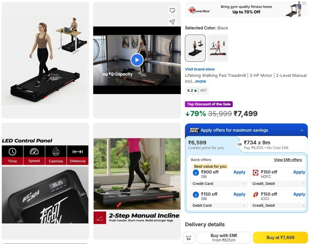 Lowest Lifelong 3 Hp Walking Pad Treadmill 74