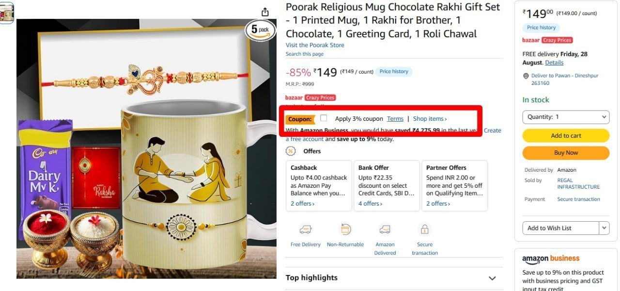 Lowest Mug Chocolate Rakhi Gift Set 149