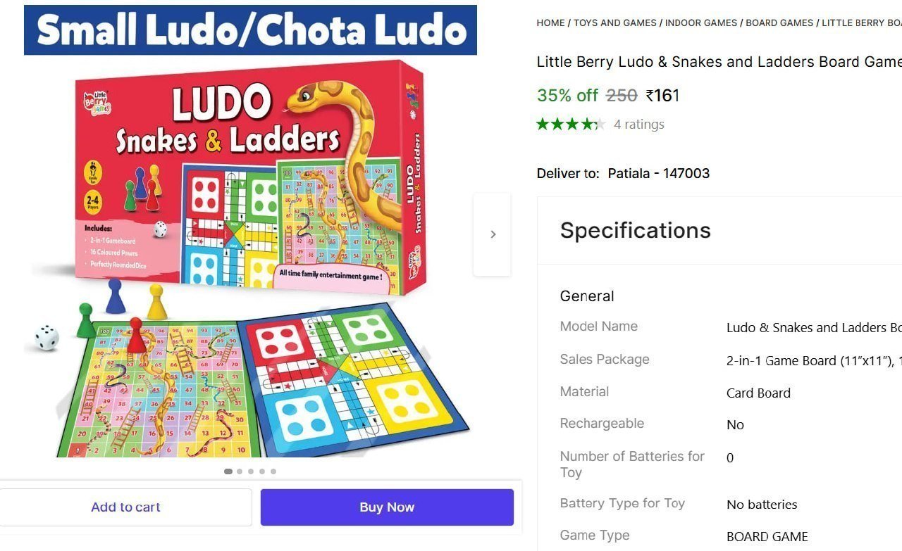 Ludo Snakes And Ladders Board Game Set 161