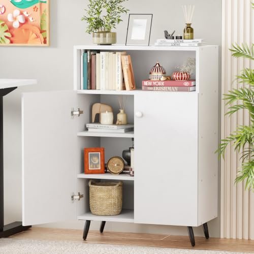 Lukzer Wooden Book Shelf Storage Cabinet With Whit