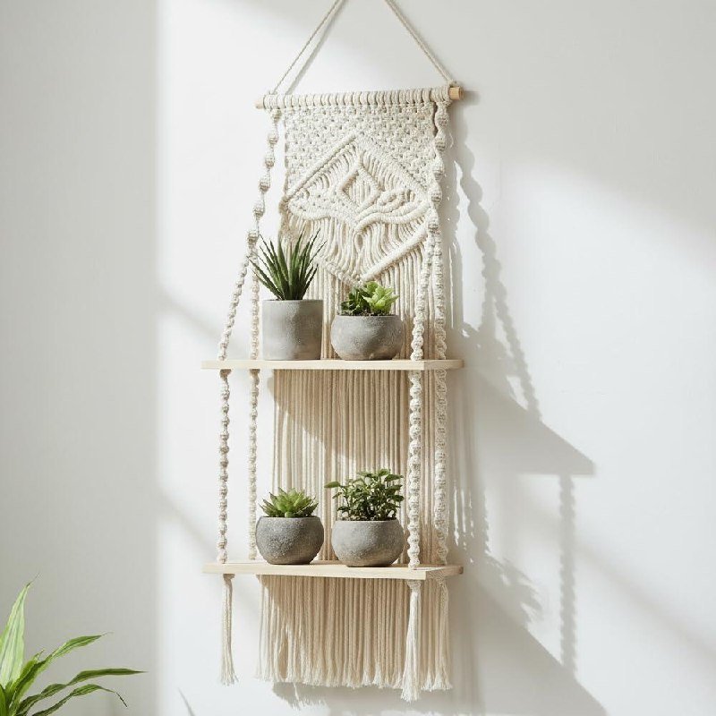 Macrame Indoor Wall Hanging Shelf Chic Decor 
